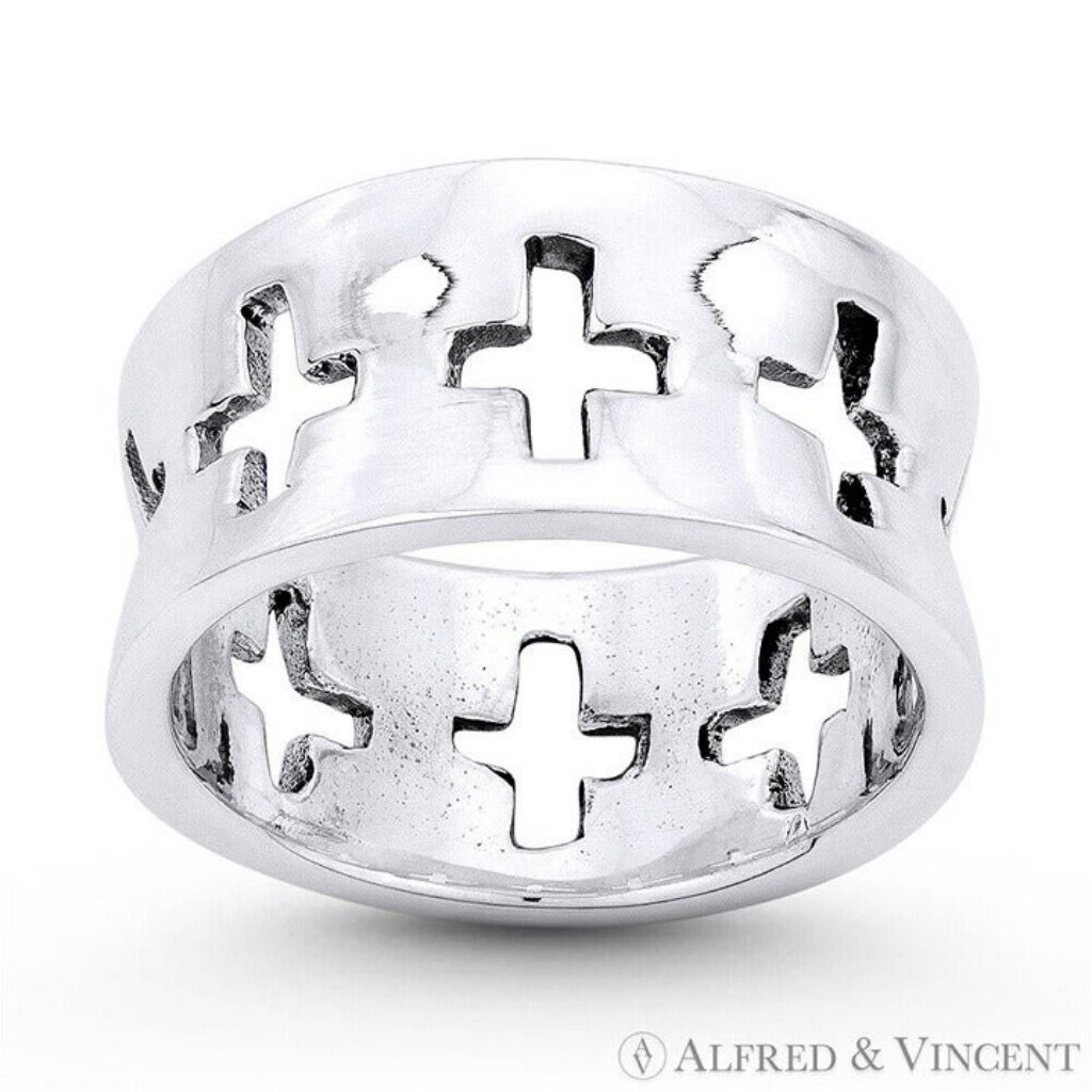 Eternity Latin Cross Cutout Wide Band In Oxidized .925 Sterling Silver - Size 7